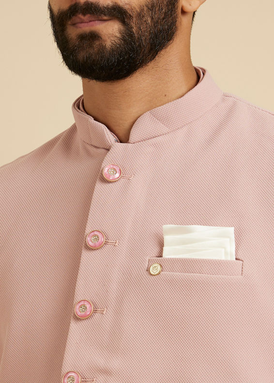 Manyavar Men Dusty Pink Classic Plain Nehru Jacket