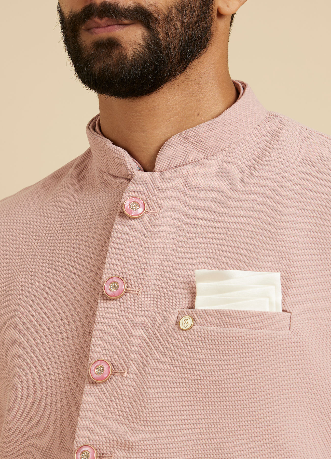 Manyavar Men Dusty Pink Classic Plain Nehru Jacket