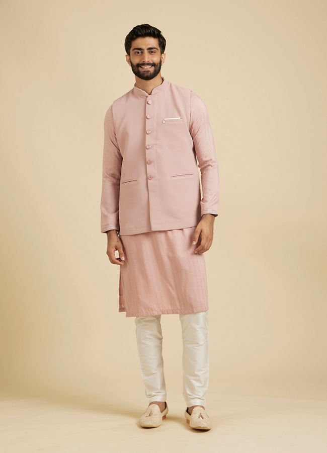 Manyavar Men Dusty Pink Classic Plain Nehru Jacket