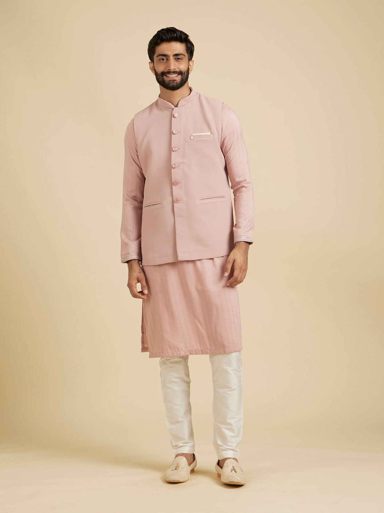 Manyavar Men Dusty Pink Classic Plain Nehru Jacket