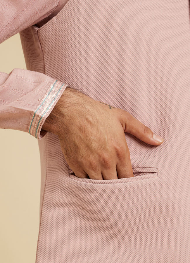 Manyavar Men Dusty Pink Classic Plain Nehru Jacket