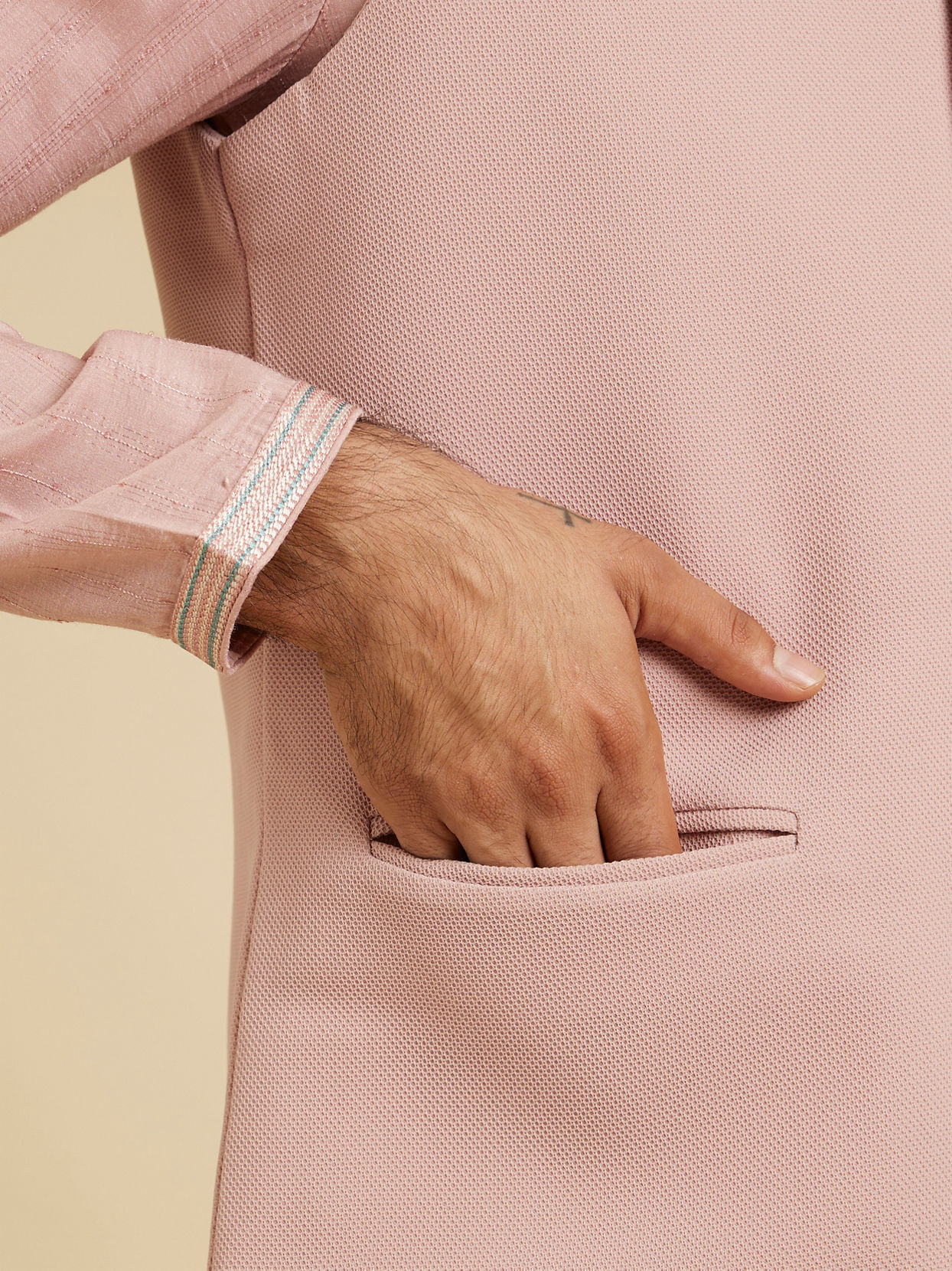 Manyavar Men Dusty Pink Classic Plain Nehru Jacket