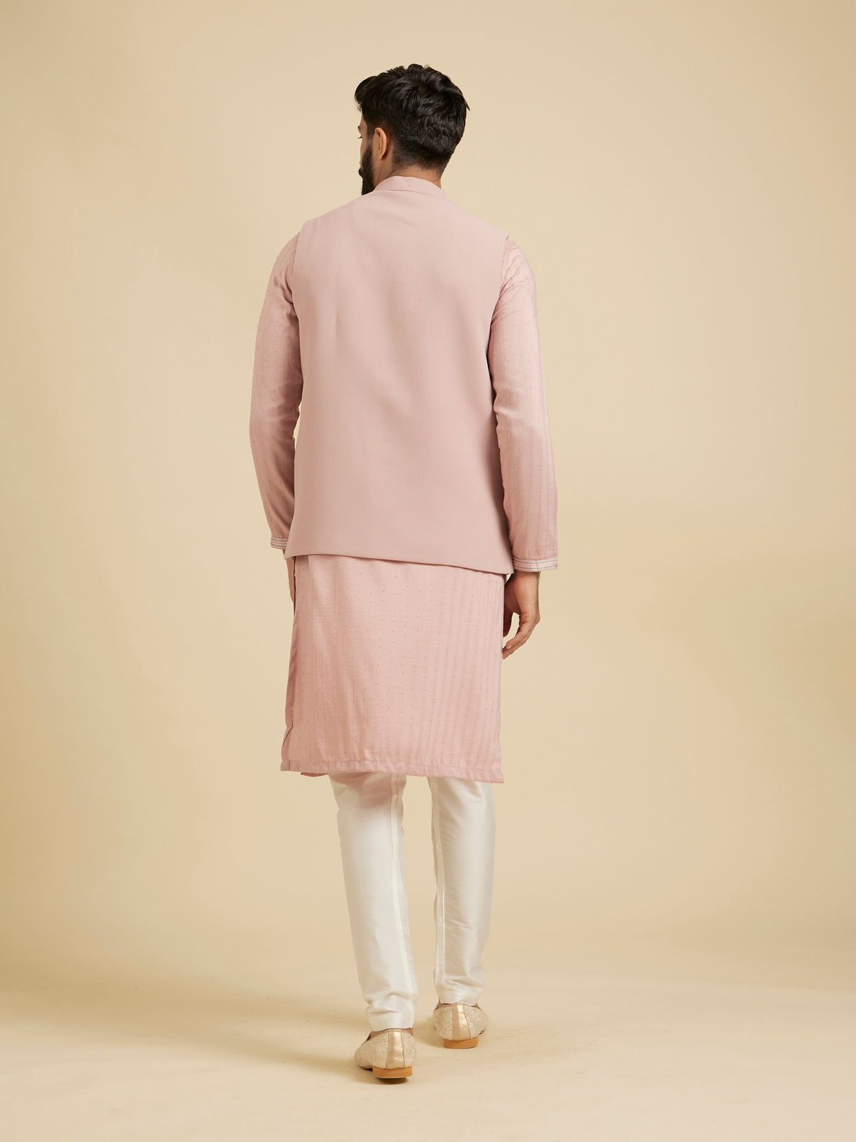 Manyavar Men Dusty Pink Classic Plain Nehru Jacket