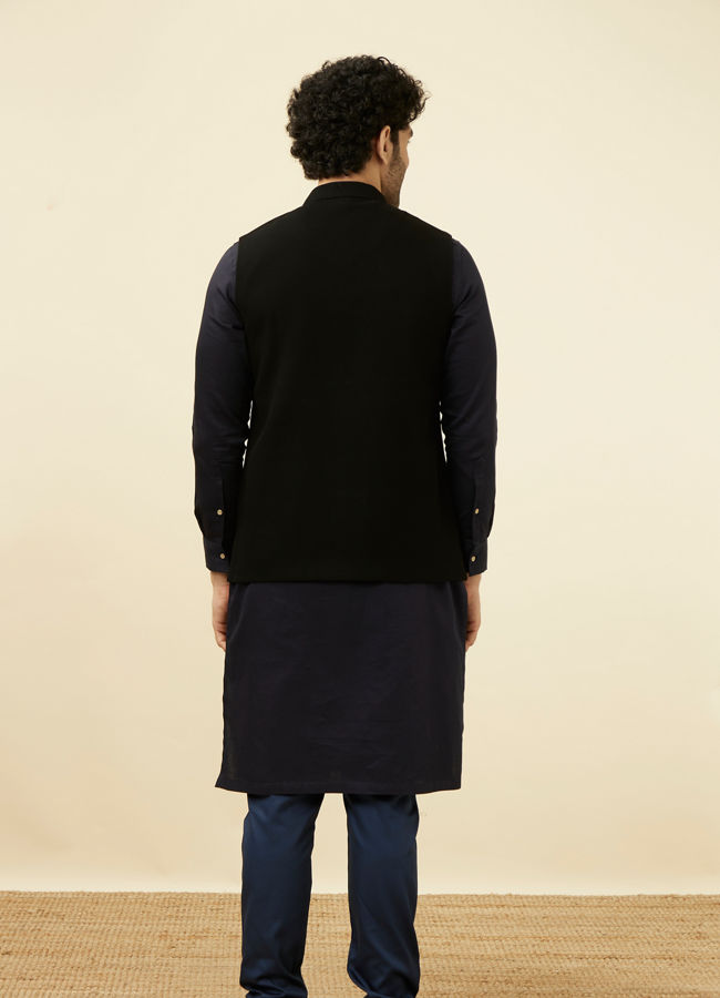 Manyavar Men Midnight Black Textured Jacket