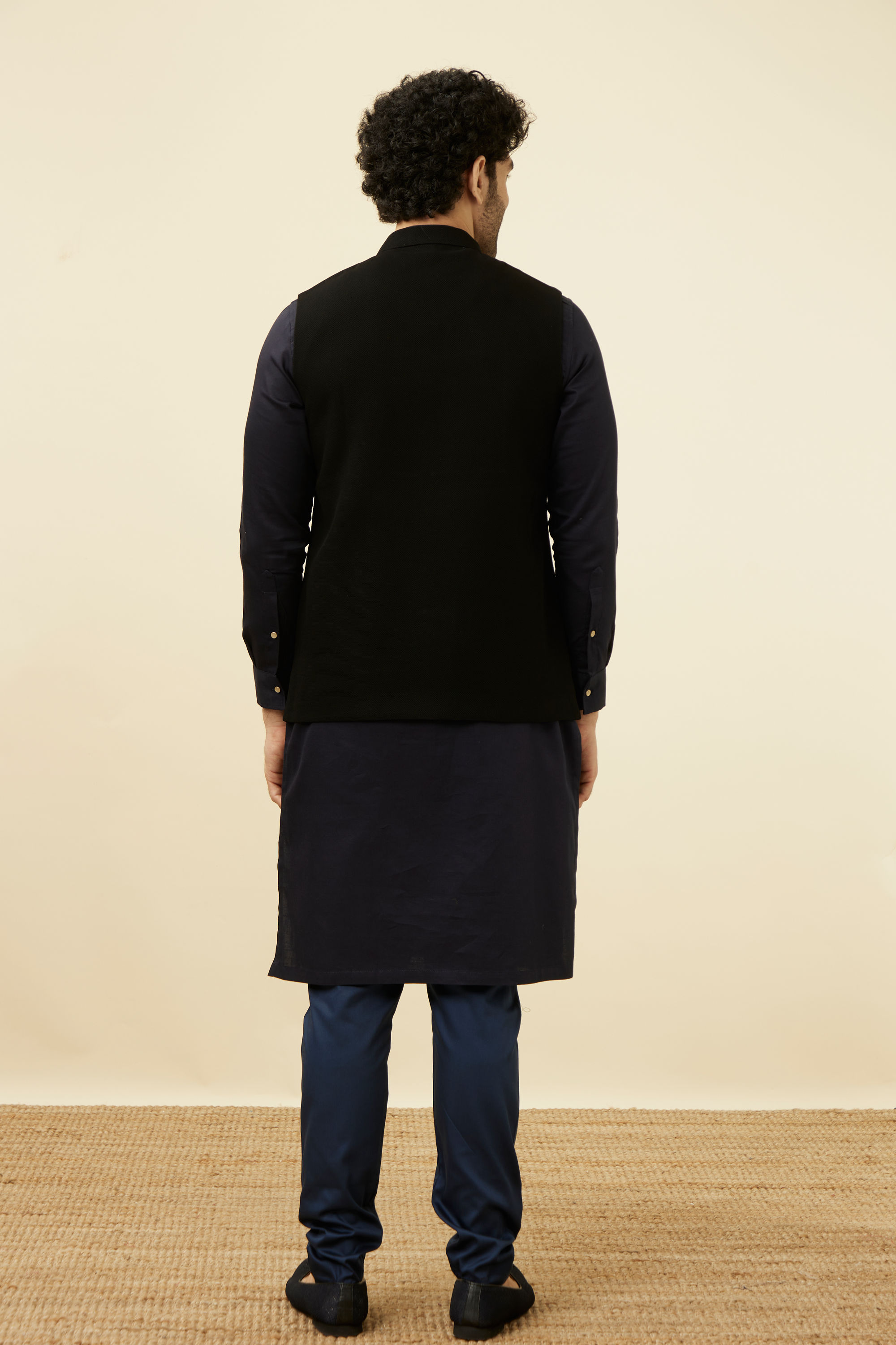 Buy Midnight Black Textured Jacket Online in the USA @Manyavar 