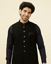 alt message - Manyavar Men Midnight Black Textured Jacket image number 0