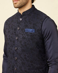 Manyavar Men Royal Blue Bel Buti Patterned Jacket