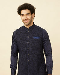 Manyavar Men Royal Blue Bel Buti Patterned Jacket