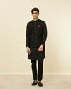 Manyavar Men Ebony Black Bel Buti Patterned Jacket