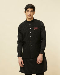 Manyavar Men Ebony Black Bel Buti Patterned Jacket