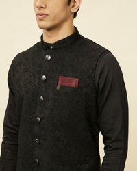 Manyavar Men Ebony Black Bel Buti Patterned Jacket