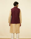 alt message - Manyavar Men Cabernet Red Bel Buti Patterned Jacket image number 3