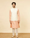 Manyavar Men Cream Marble Print Jacket image number 2