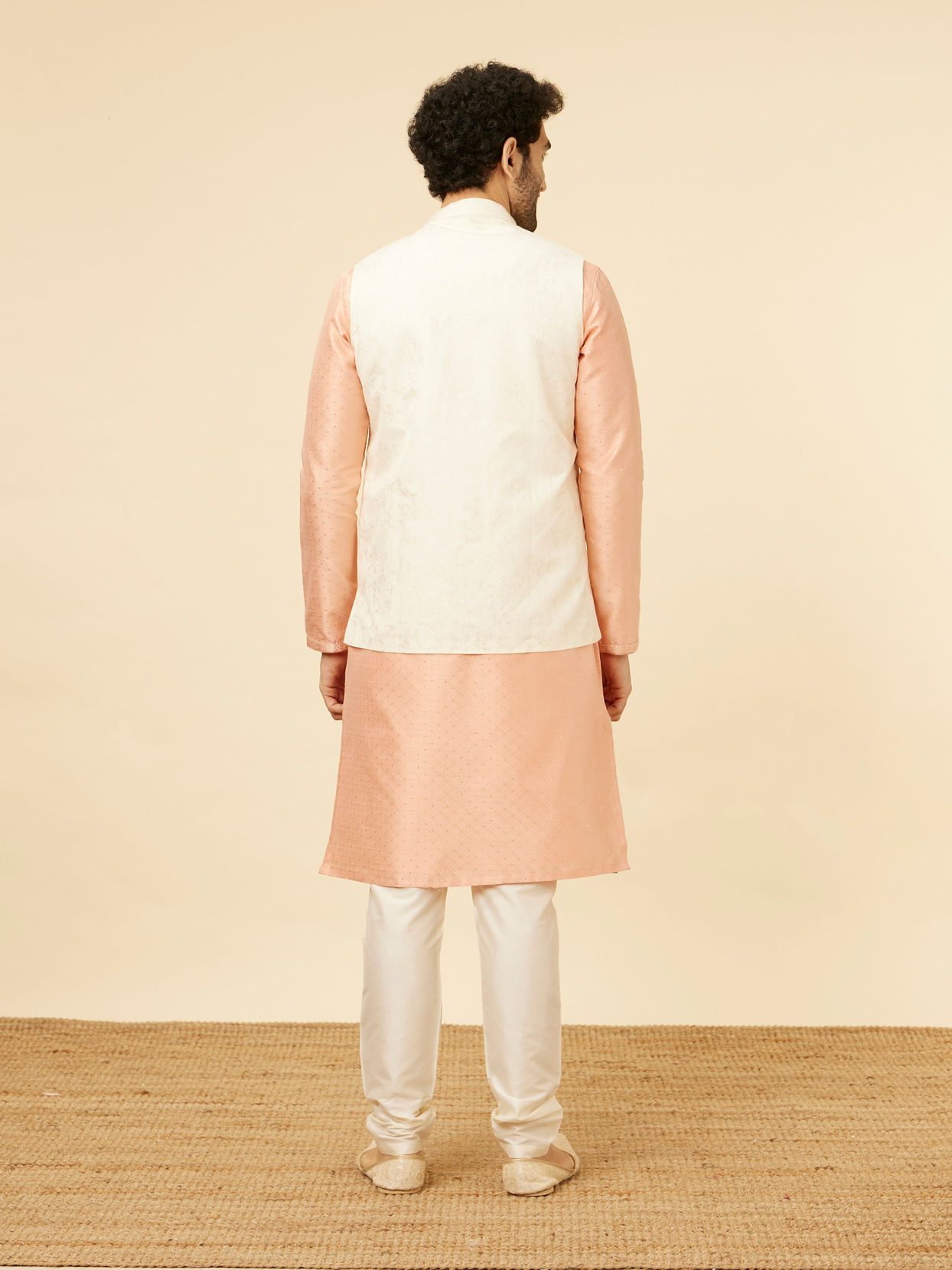 Manyavar Men Cream Marble Print Jacket
