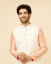 Manyavar Men Cream Marble Print Jacket