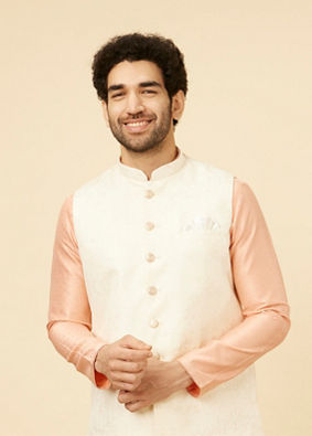 Manyavar Men Cream Marble Print Jacket image number 0