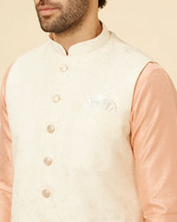 Manyavar Men Cream Marble Print Jacket