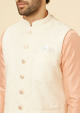 Manyavar Men Cream Marble Print Jacket image number 1