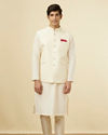 Manyavar Men Pearl White Bel Buti Patterned Jacket