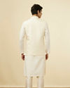 Manyavar Men Pearl White Bel Buti Patterned Jacket