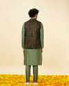 alt message - Manyavar Men Bottle Green Bel Buti Patterned Jacket image number 3