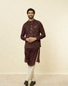 alt message - Manyavar Men Mauve Wine Bel Buti Patterned Jacket image number 2