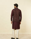 alt message - Manyavar Men Mauve Wine Bel Buti Patterned Jacket image number 3