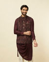 alt message - Manyavar Men Mauve Wine Bel Buti Patterned Jacket image number 0