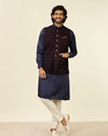 alt message - Manyavar Men Dark Blue Self-Textured Nehru Jacket image number 2