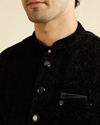 Manyavar Men Ebony Black Self Textured Nehru Jacket