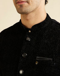 Manyavar Men Ebony Black Self Textured Nehru Jacket
