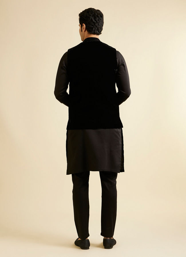 Manyavar Men Ebony Black Self Textured Nehru Jacket