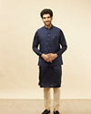 Manyavar Men Deep Blue Victorian Patterned Jacket