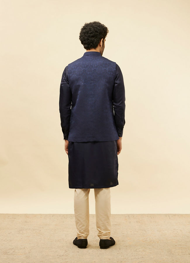 Manyavar Men Deep Blue Victorian Patterned Jacket