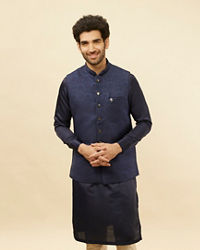 Manyavar Men Deep Blue Victorian Patterned Jacket