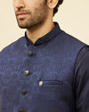 alt message - Manyavar Men Deep Blue Victorian Patterned Jacket image number 1