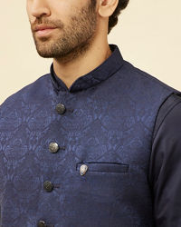 Manyavar Men Deep Blue Victorian Patterned Jacket