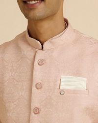 Manyavar Men Pink Victorian Patterned Nehru Jacket