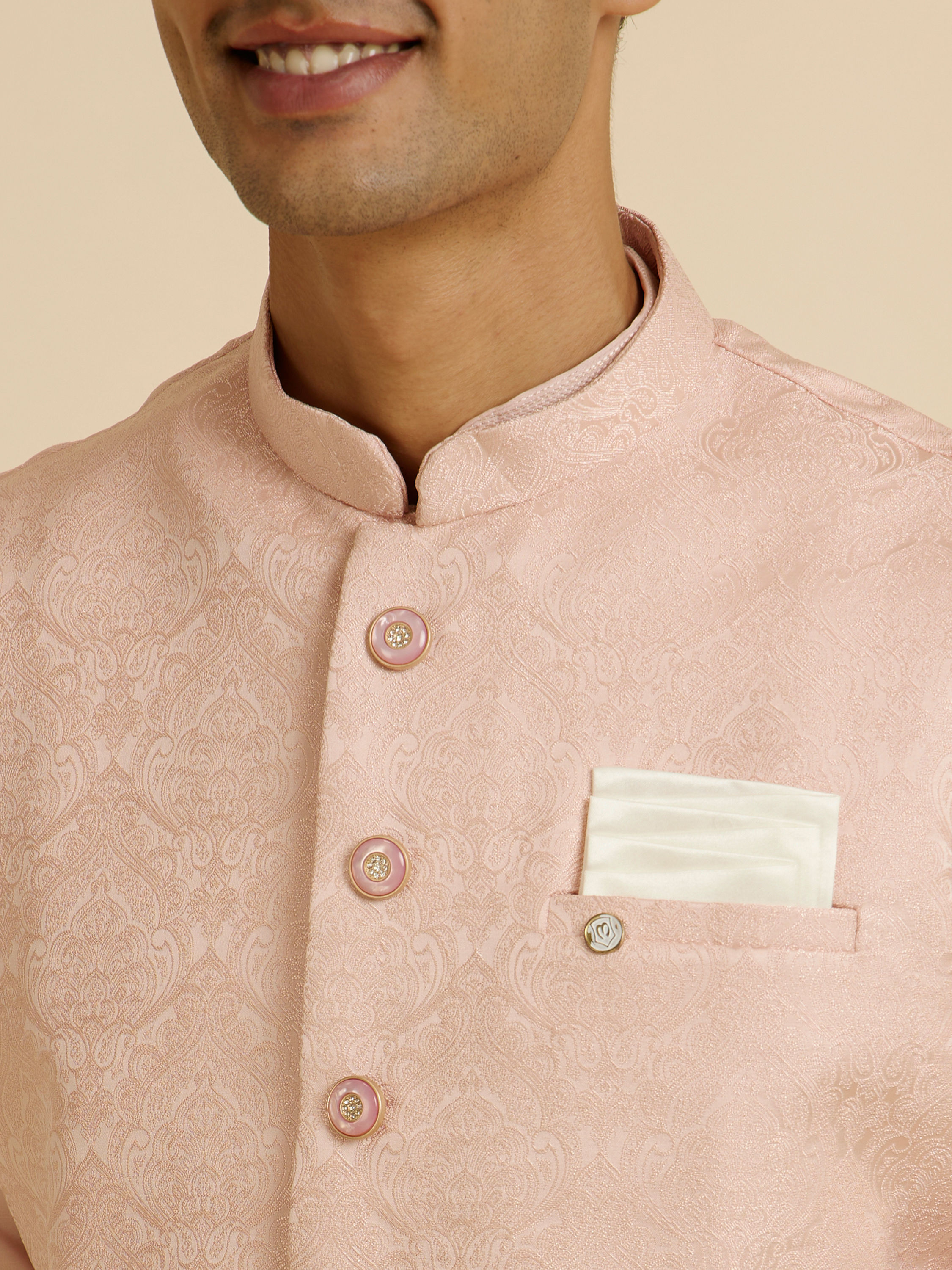 Manyavar Men Pink Victorian Patterned Nehru Jacket