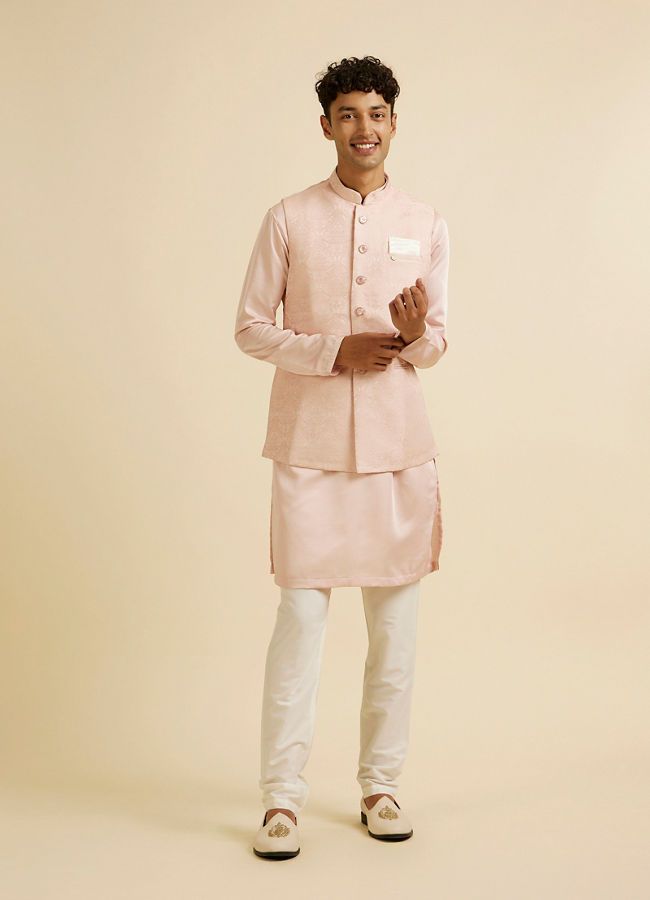 Manyavar Men Pink Victorian Patterned Nehru Jacket