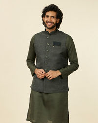 Manyavar Men Dark Green Victorian Patterned Nehru Jacket