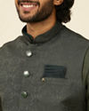 alt message - Manyavar Men Dark Green Victorian Patterned Nehru Jacket image number 1