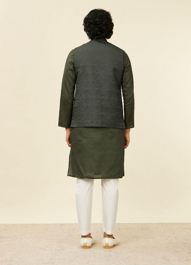 Manyavar Men Dark Green Victorian Patterned Nehru Jacket