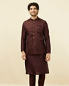 alt message - Manyavar Men Mauve Wine Bel Buti Patterned Jacket image number 2