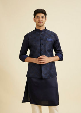 Manyavar Men Regal Dark Blue Nehru Jacket