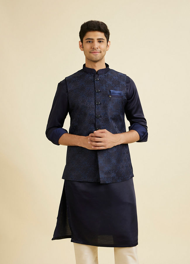 Manyavar Men Regal Dark Blue Nehru Jacket