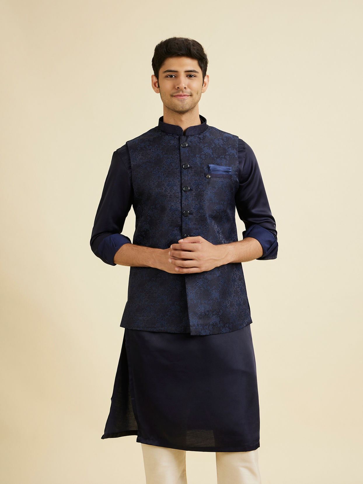 Manyavar Men Regal Dark Blue Nehru Jacket