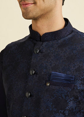 Manyavar Men Regal Dark Blue Nehru Jacket