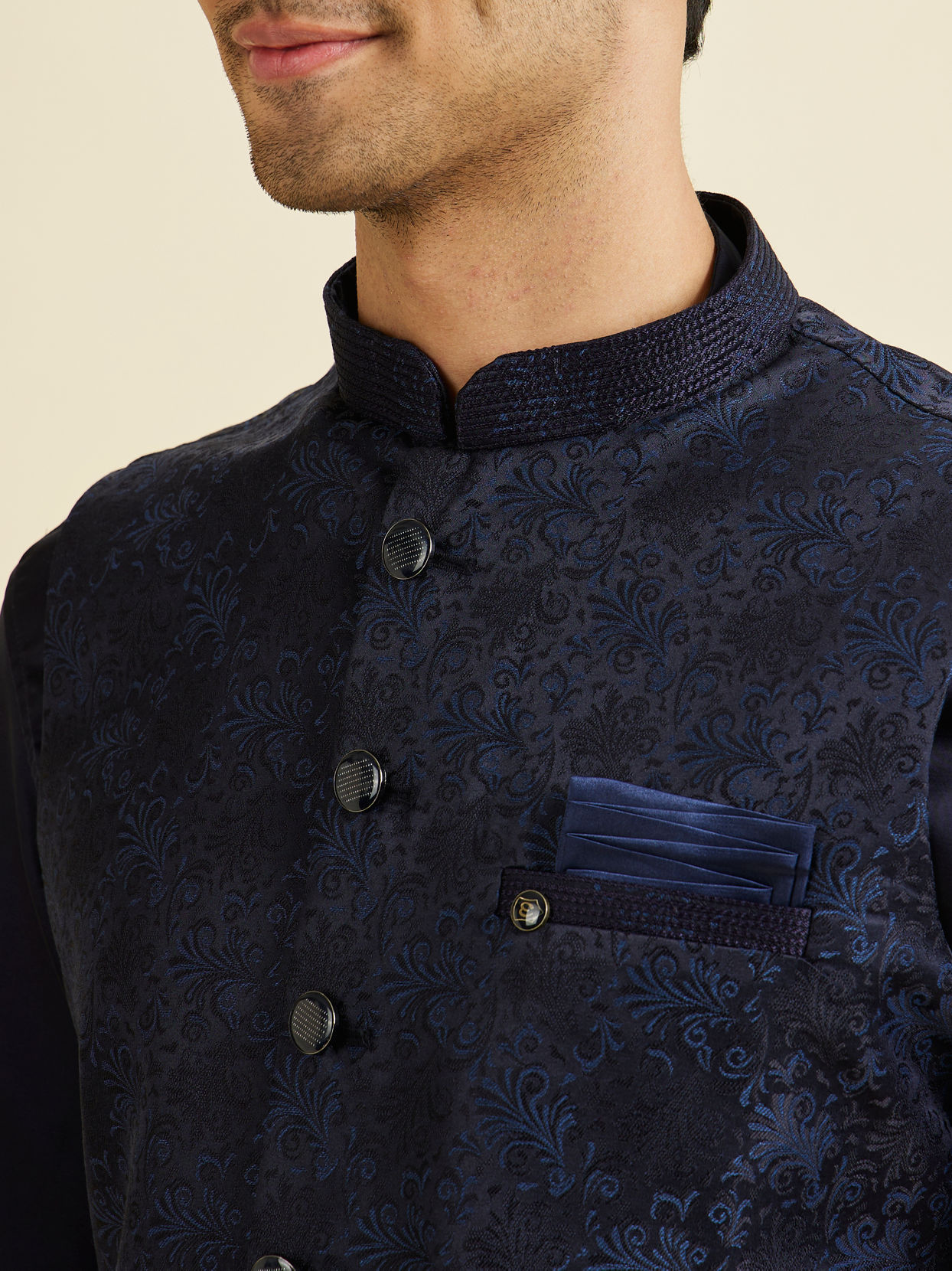 Manyavar Men Regal Dark Blue Nehru Jacket