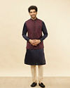Manyavar Men Wine Sprig Patterned Jacket